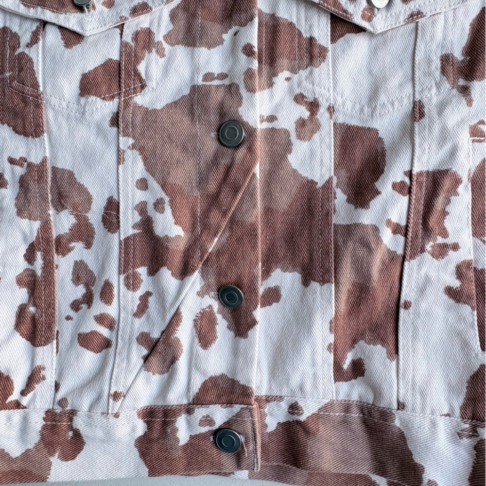 Altard State Cow Print Denim Jacket Small Western Cowgirl Cropped Rodeo Country - Picture 4 of 16